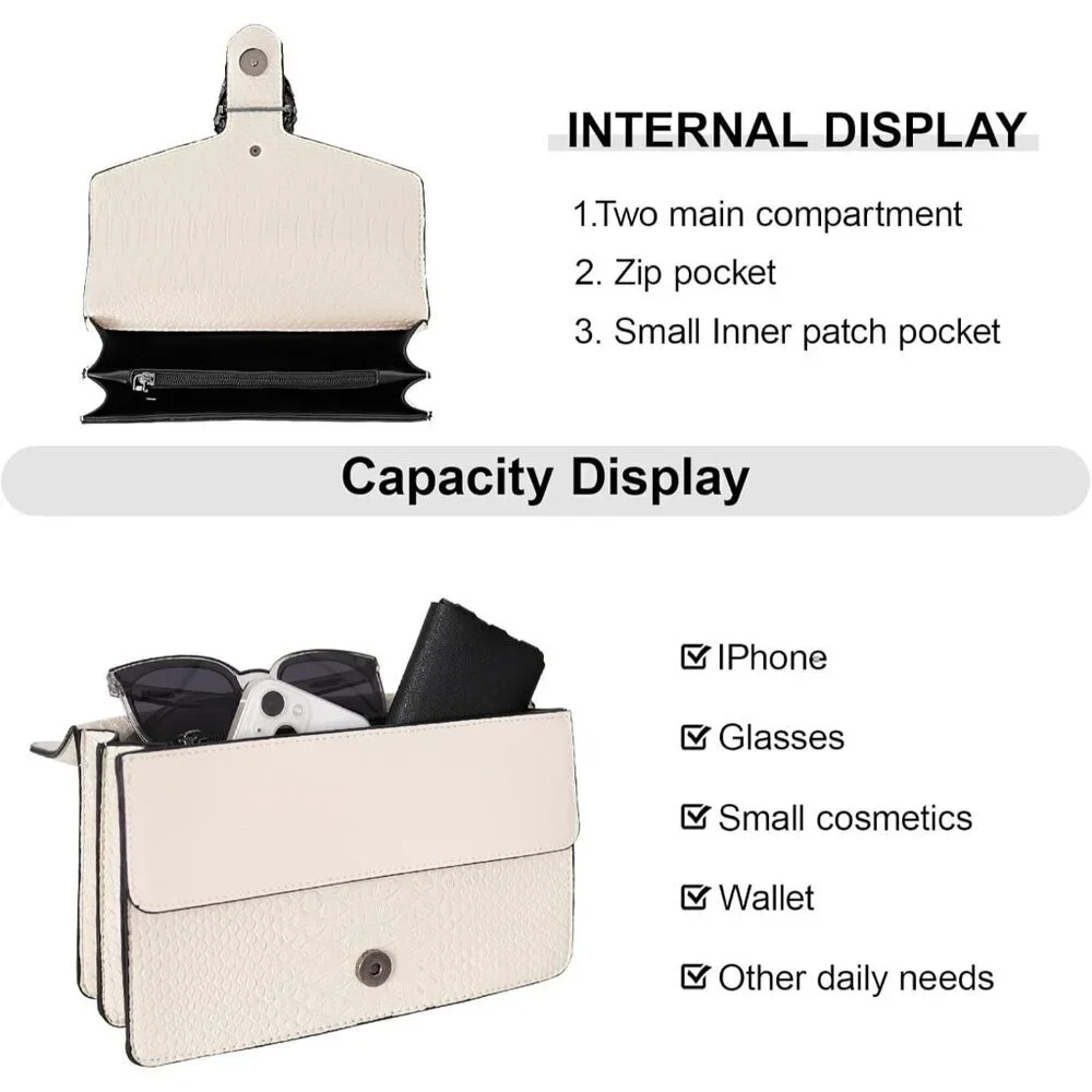⚡ Women's Snake Vegan Leather Print Casual Fashion Satchel White Crossbody Bag